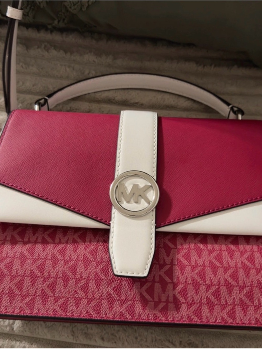 Michael Kors Pink and White MK Logo Top-Handle Satchel